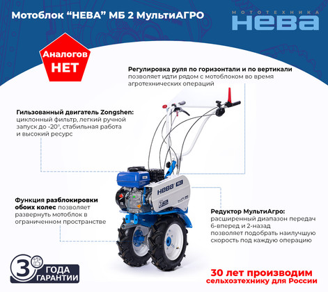 Мотоблок бензиновый Нева МБ2 МультиАГРО-ZS