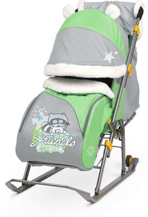 Санки-коляска Ника детям 6 НД6 Енот зеленый/серый